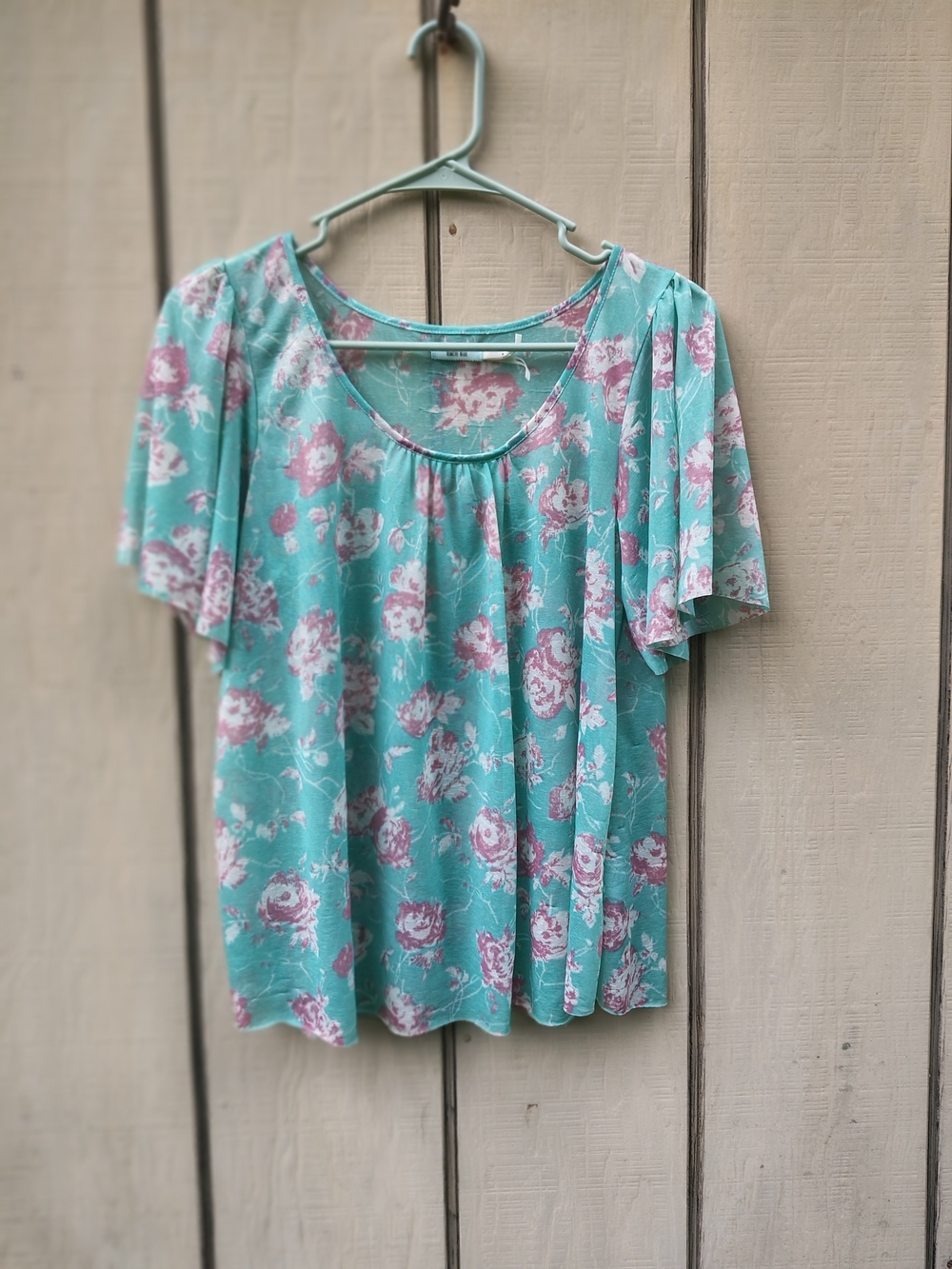 Kimchi Blue Floral Top Teal Soft Girl Flutter Sleeve Mesh Coquette Fairy Core - Picture 2 of 6
